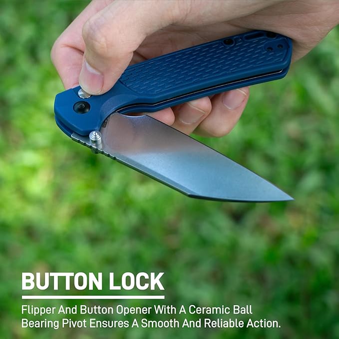 CJRB Pyrite-Light Pocket Knife, Folding Knife with 3.34'' AR-RPM9 Steel Blade EDC Knife with Pocket Clip, Pocket Knife for Men Women Sharp Camping Hiking Survival J1945 Blue Stonewash