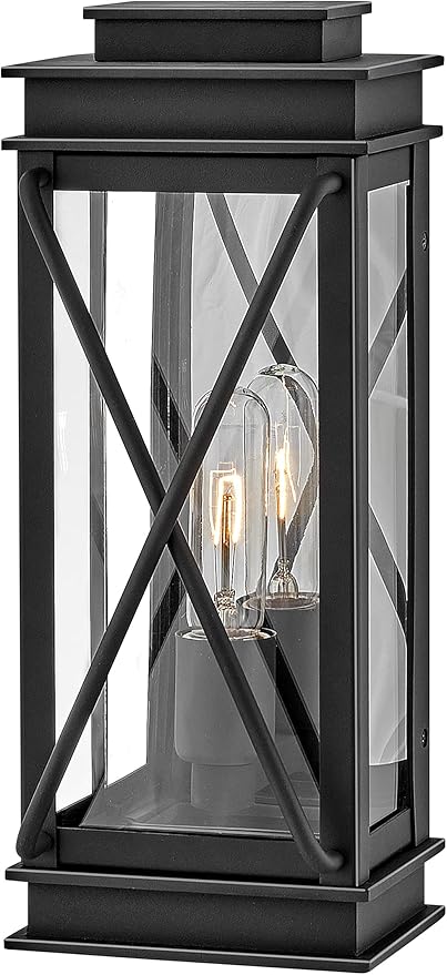 Hinkley Montecito Medium Wall Mount Outdoor Lantern - Modern, 1-Light, Aluminum, Clear Glass - Museum Black Finish