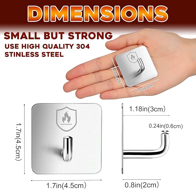 12 Pack Adhesive Wall Hooks for Fire Blankets, Stainless Steel Emergency Fire Blanket Hook Waterproof and Fireproof for Home Bathroom Office Indoor Outdoor Wall Hanging