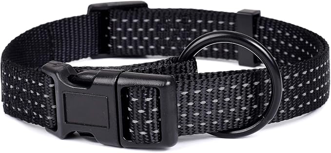 Mile High Life Dog Collar, Nylon Reflective Dog Collars w Pull D-Ring, Light Weight Puppy Collars, Hanger Dog Collars for Large Dogs(Black, X-Small)
