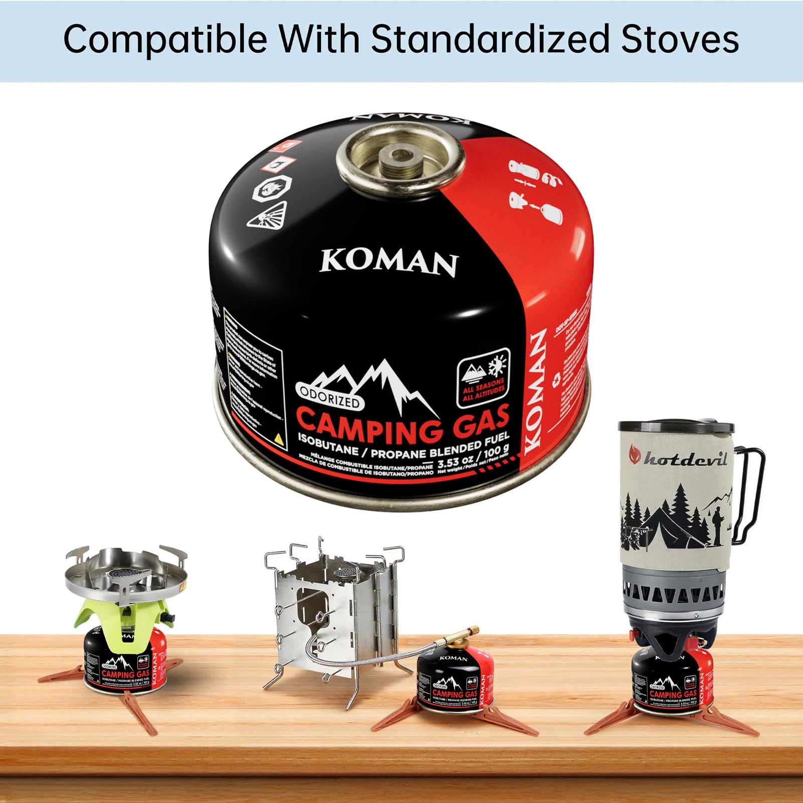 KOMAN Isobutane Fuel Canister 100 Gram Camping Stove Fuel Butane Propane Blend Camping Fuel Gas