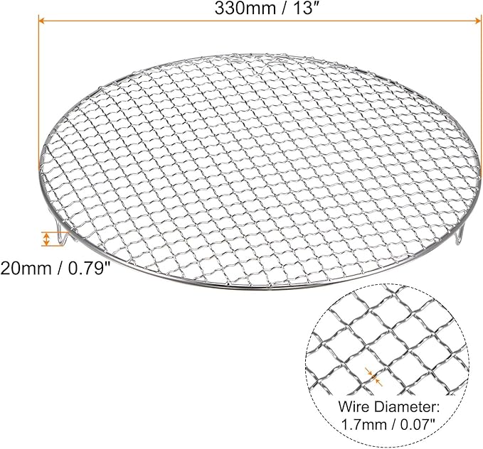 HARFINGTON Round Cooking Rack 13-inch 201 Stainless Steel Cross Wire Barbecue Grill Net with 20mm Legs for Cooking Baking Steaming BBQ