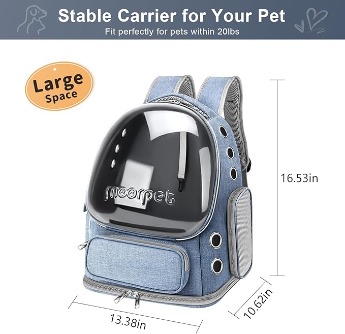 Cat Backpack Carrier, Breathable Cat Bubble Backpack Large Space Cat Carrier Backpack for Kitty Small Dog, Foldable Airline Approved Cat Backpack, Transparent Pet Travel Backpack Up to 20 lbs (Blue)