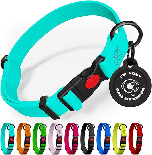 Adjustable Dog Collar with QR Code Dog Tag ID Attached - Made in USA - Honeycomb Waterproof Heavy Duty Dog Collar with Safe Lock Buckle - Odor Proof Pet Collar for Dogs with Strong Zinc D Ring