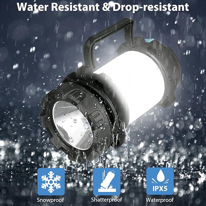 2 Pack Camping Lantern, Outdoor LED Camping Light, Rechargeable Flashlights with 1000LM, 6 Modes, 4000mAh Power Bank, IPX5 Waterproof Portable Emergency Camp Light for Hurricane Survival - Black