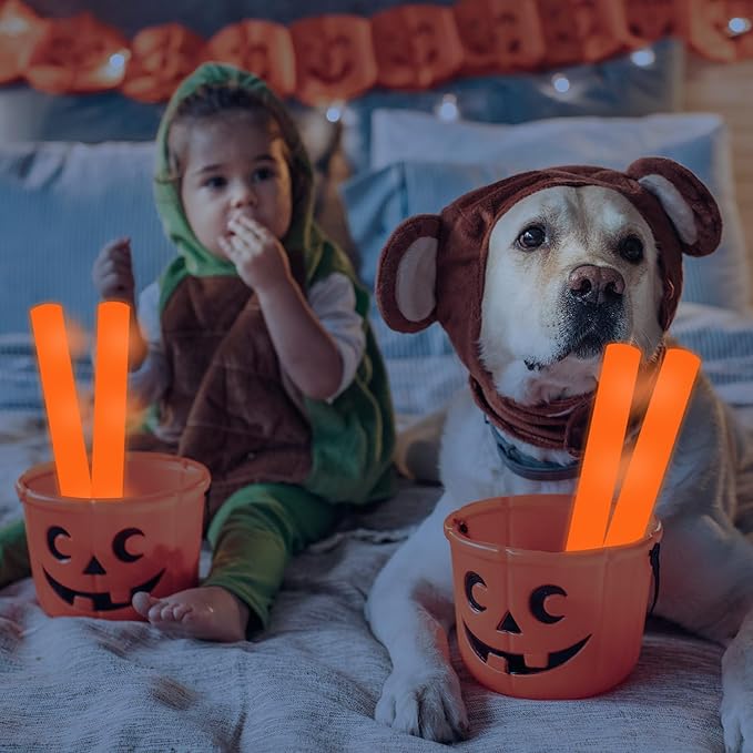 48Pack LED Glow Foam Sticks Bulk,Light Up Glow Sticks with 3 Flashing Modes,Orange Glow Wands Party Pack,Glow In The Dark Party Supplies for Halloween,ThanksGiving Day,Christmas,Birthday
