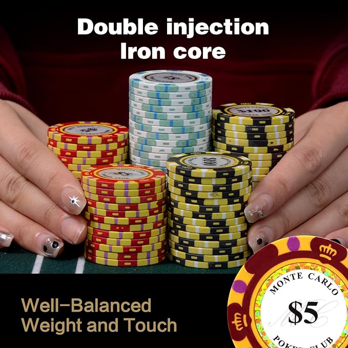 14g Clay Poker Chips Set 300 Pcs Poker Chips 39mm with High-end Aluminum Carrying Case/2 Decks of Plastic Playing Cards/Dealer Button for Poker Games Blackjack Texas Hold'em