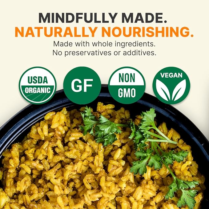 Healthee Organic Brown Rice, Gluten Free, Fully Cooked and Ready-to-Eat, USDA Certified Organic, GMO-Free, Microwaveable (Turmeric, Pack of 12)