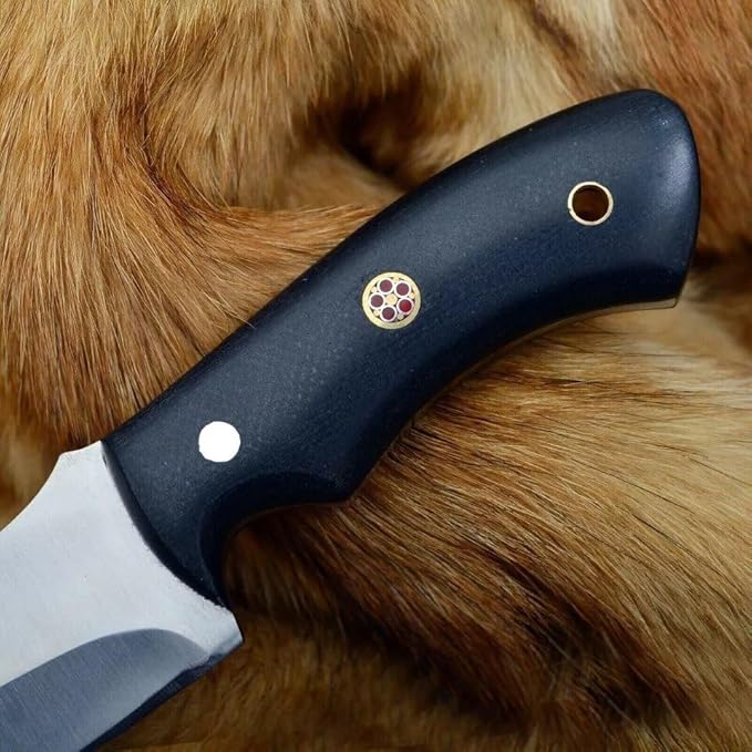Hunting Knife 1075 Carbon Steel and Micarta Handle - Fixed Blade Made Camping Knives - Bushcraft Knife - Survival Knives with Leather Sheath