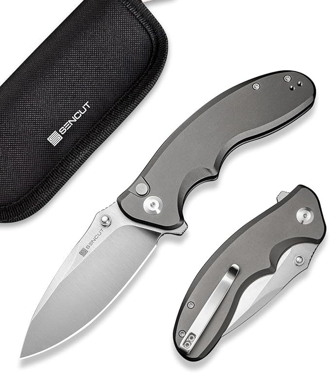 SENCUT Cybrix Folding knife, Pocket Knife with 3.46" 9Cr18MoV Blade Aluminum Handle, EDC Knife Reversible Clip for Men Women Camping Hiking (Gray)
