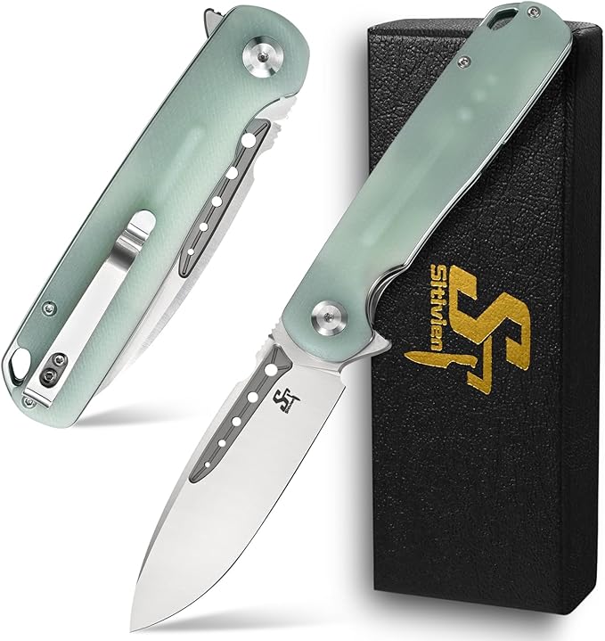 Sitivien ST131 Folding Knife,D2 Blade G10 Handle EDC Tool Knife with Liner Lock for Outdoor Camping Hiking Fishing(Jade)