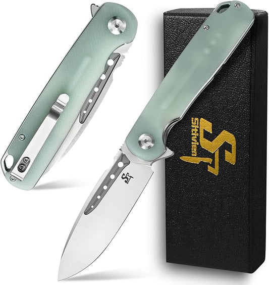 Sitivien ST131 Folding Knife,D2 Blade G10 Handle EDC Tool Knife with Liner Lock for Outdoor Camping Hiking Fishing(Jade)