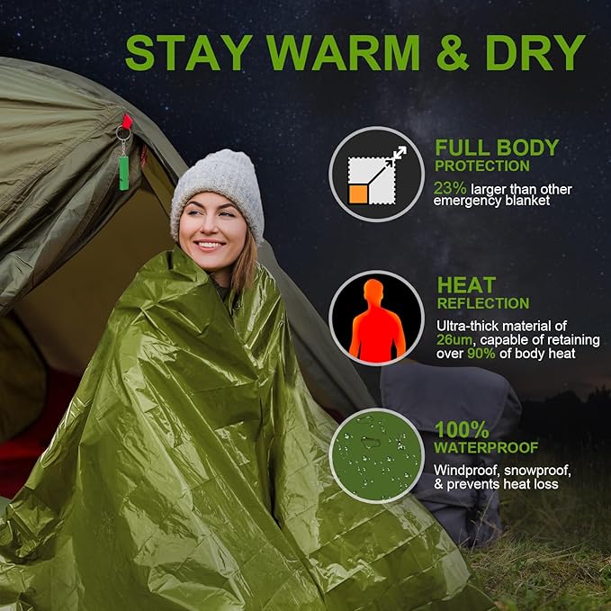 Emergency Blankets for Survival, 2-Pack/4-Pack Space Blankets, Gigantic & Extremely Thick Survival Blanket, Suitable for Outdoor Survival, Camping, and Hiking