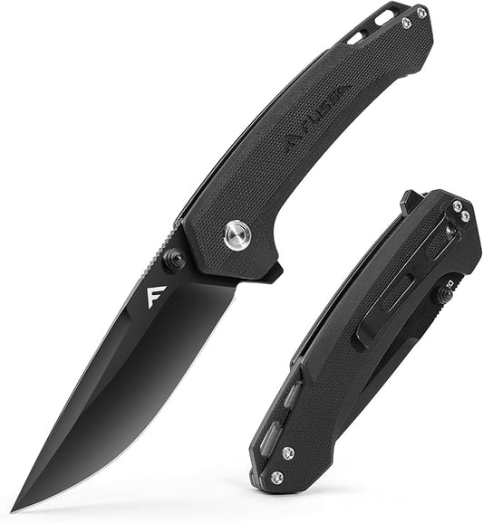 FLISSA Pocket Folding Knife, 3.2??D2 Blade G10 Handle EDC Knife with Pocket Clip Liner Lock for Hunting, Camping, Survival, Outdoor Activities(Black)