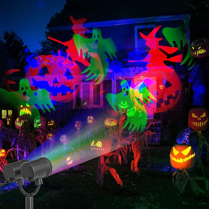 Halloween Projector Outdoor Waterproof Dynamic with Glowing Spiders Bats Waterproof Double Head Halloween Projector Lights Holiday for Decoration Yard Wall Party