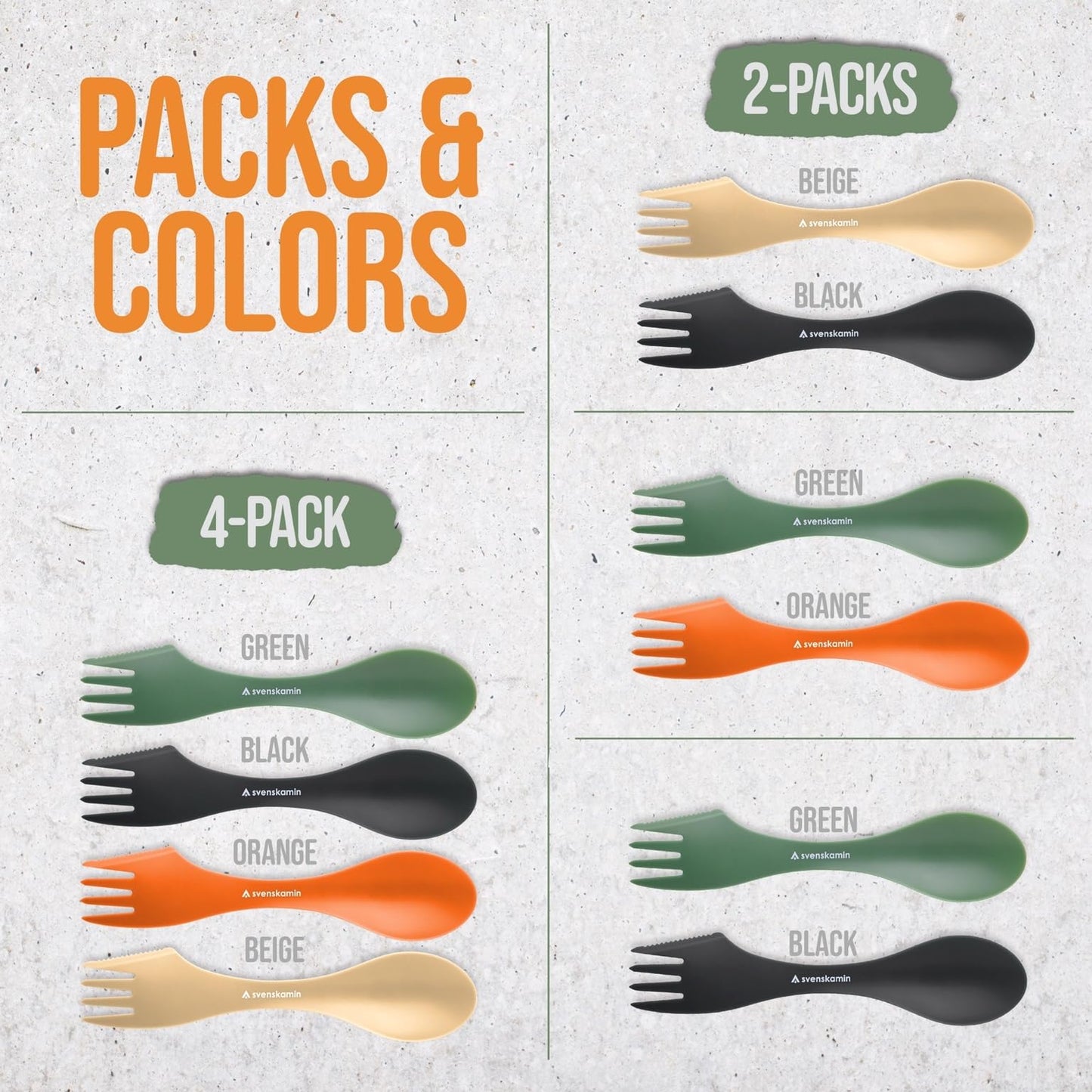 Reusable Camping Spork Set 2-Pack - 3-in-1 Travel Sporks, Lightweight Durable Utensils & Silverware