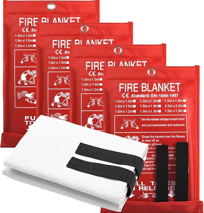 Emergency Fire Blanket for Home and Kitchen Fiberglass Fire Suppression Blanket (39''X39'') Great for School, Fireplace, Grill, Car, Office, Warehouse (4PCS)