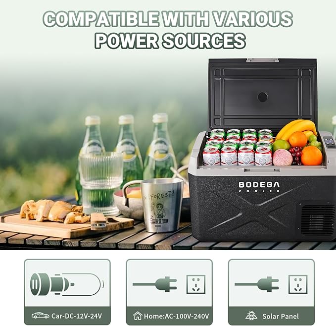 BODEGACOOLER 12 Volt Car Refrigerator, Electric Cooler Portable Freezer APP Control, 32Quart(30L) RV Car Fridge-4℉-68℉, 12/24V DC100-240 Volt AC for Outdoor Camping Travel Vehicles Home Use, Black