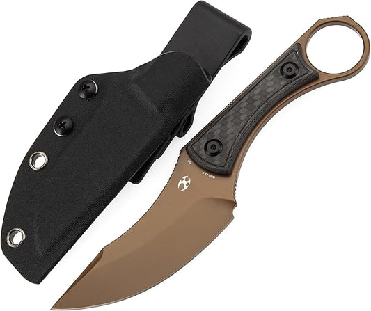 KANSEPT Niko Fixed Blade Knife, 3.54'' Rose Gold Coated D2 Sharp Blade with Twill Carbon Fiber Handle, Adjustable Kydex Sheath for Edc Hunting Survival Camping G004A9