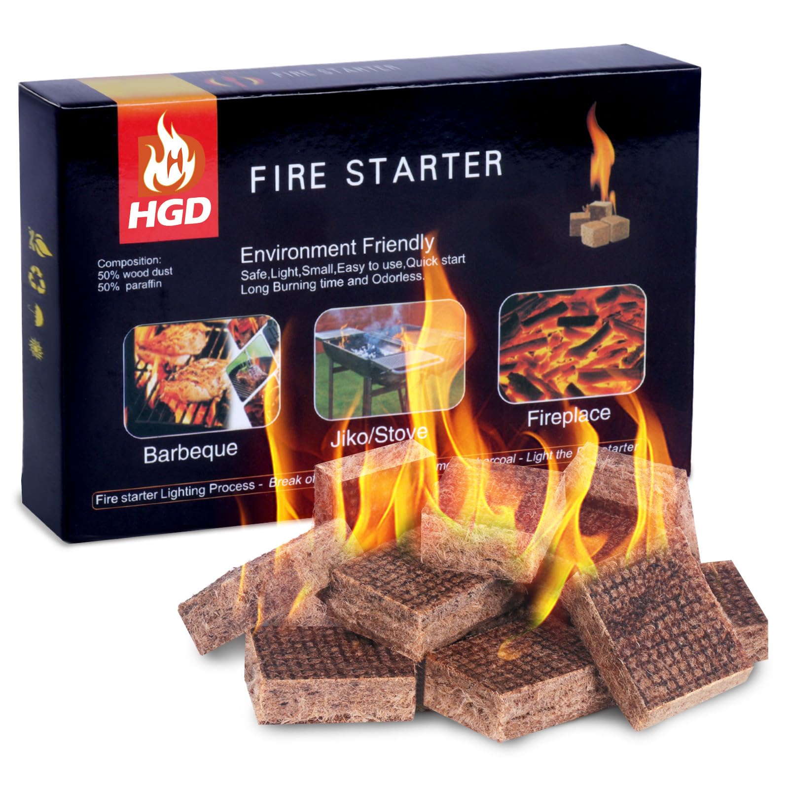 HGD Fire Starter, Mini Natural Fire Starters for Campfires, BBQ Grill, Charcoal Chimney, Outdoor