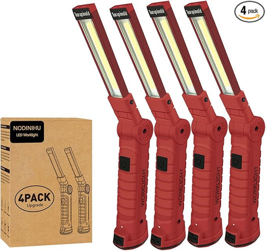 Working Light Portable, Rechargeable Work Lights with Magnetic Base Hanging Hook,360° Rotate 5 Modes,COB LED 800 Lumens Foldable Inspection Light for Car Repair, Grill and Outdoor Use(4pack)