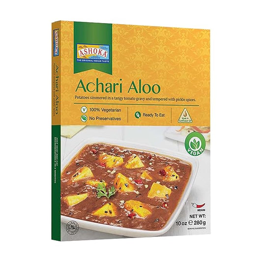 Ashoka Heat & Eat Entrees 1932, Plant-Based Pickled Cooked Potatoes, All-Natural, Real Achari Aloo, Kosher Certified, Microwave Ready Indian Cuisine, Gluten-Free with No Preservatives, Pack of 1