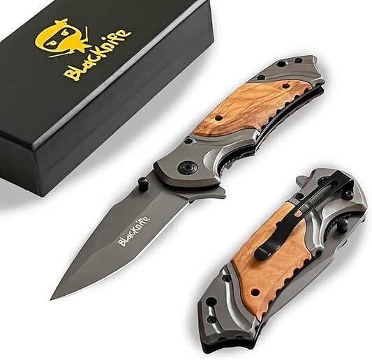 BlacKnife Pocket Knife For Men, Folding Pocket Knife with Wooden Handle and Clip – Stainless Steel