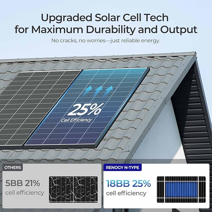 Renogy 2pcs 320W Solar Panels 24V N-Type Monocrystalline On/Off Grid 640W for RV Boat Shed Farm Home House Rooftop Residential Commercial House, 2 Pieces