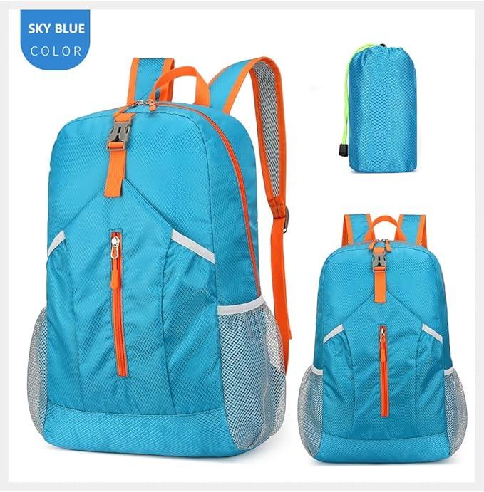 25L Foldable Hiking Backpack Lightweight Packable Basic-Daypack Collapsible Bag Water-Resistant Travel Men Women Camping Cycling Outdoor (Blue)