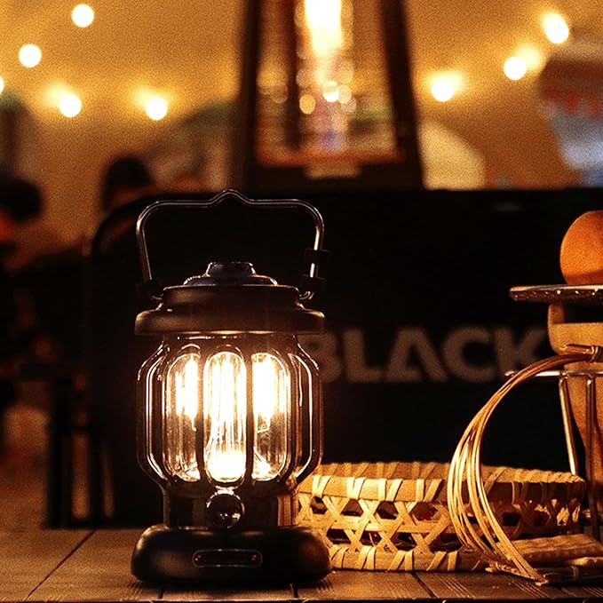 Camping Lantern Lights LED Lamp Type C Rechargeable, Emergency Light 8-130h Runtime for Power Outages, Outdoors Camping Lantern (Black)