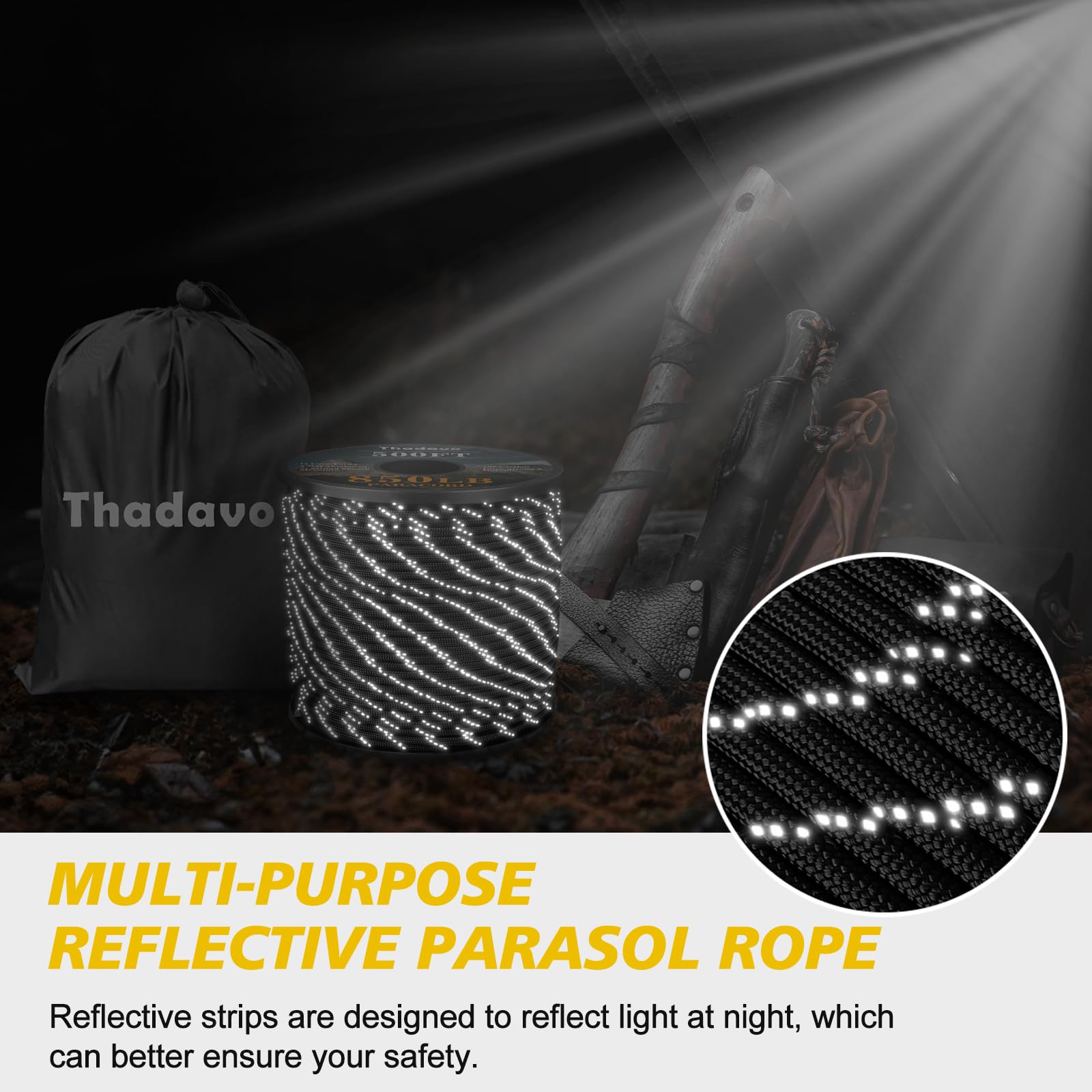 Thadavo Reflective Paracord Rope 850Ib, 50/100/200/500/1000ft 4MM 11 Strand para Cords Lanyard