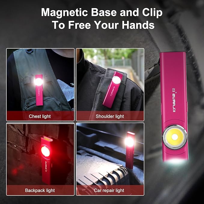 klarus E5 Pocket Flashlight, Rechargeable EDC Flashlight, Super Slim 4.2x1x0.3inch, 600 Lumens, USB-C Port, IPX4, Dual Light Source with Magnetic Base, Hat & Clothes Clip - Red
