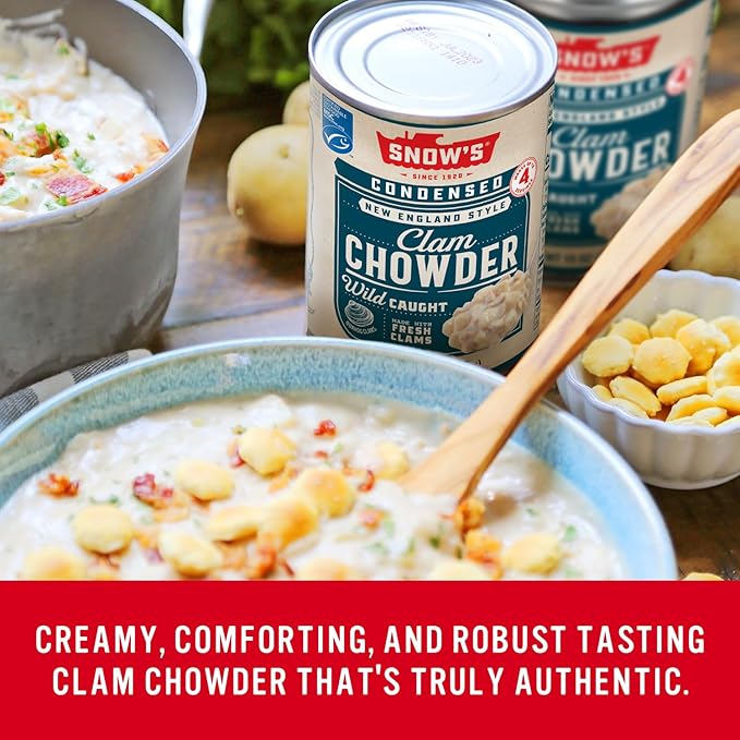 Snow's Condensed New England Clam Chowder, 15 oz Can - 4g Protein per Serving - Authentic New England Style Recipe