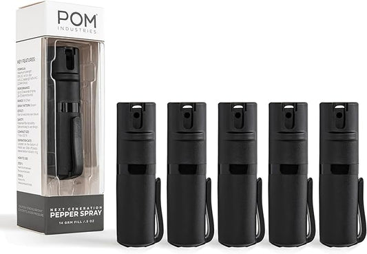 POM Pepper Spray Pocket Clip, Quick Flip Top Safety, Maximum Strength OC Formula with UV Marking