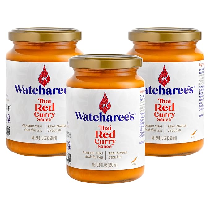 Watcharee's Thai Curry Simmer Sauces - Red Curry | Authentic Thai Recipe, Vegan, Non-GMO, Gluten-Free - 3 Pack (9.8 fl oz Each)