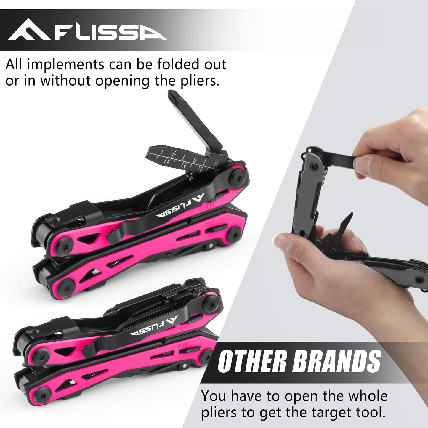 FLISSA 16-In-1 Multi-Tool Pliers, EDC Multitool, Multipurpose Tool, Pink