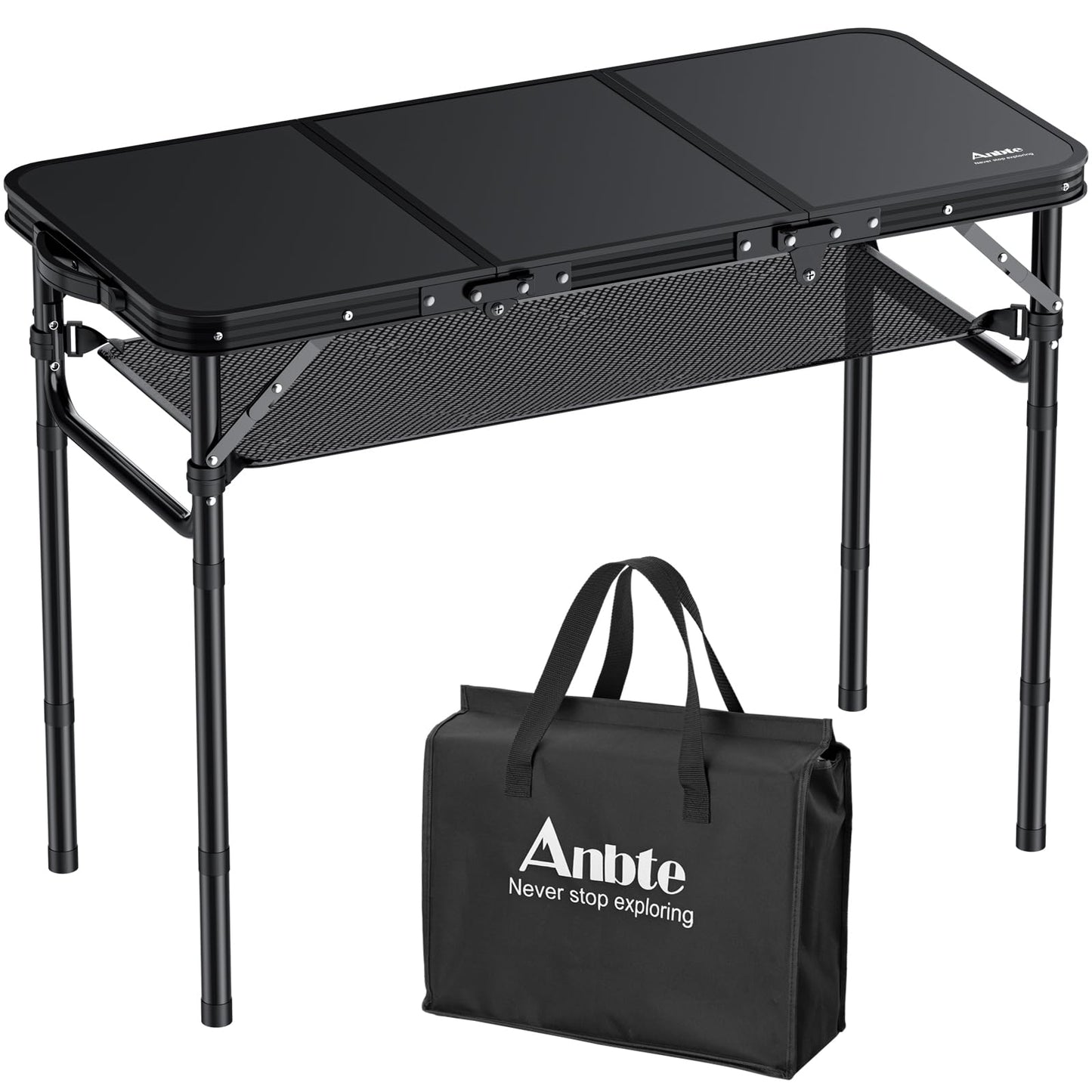 Anbte Folding Camping Table with Storage Net, 3ft Portable Table, 35" x 16"