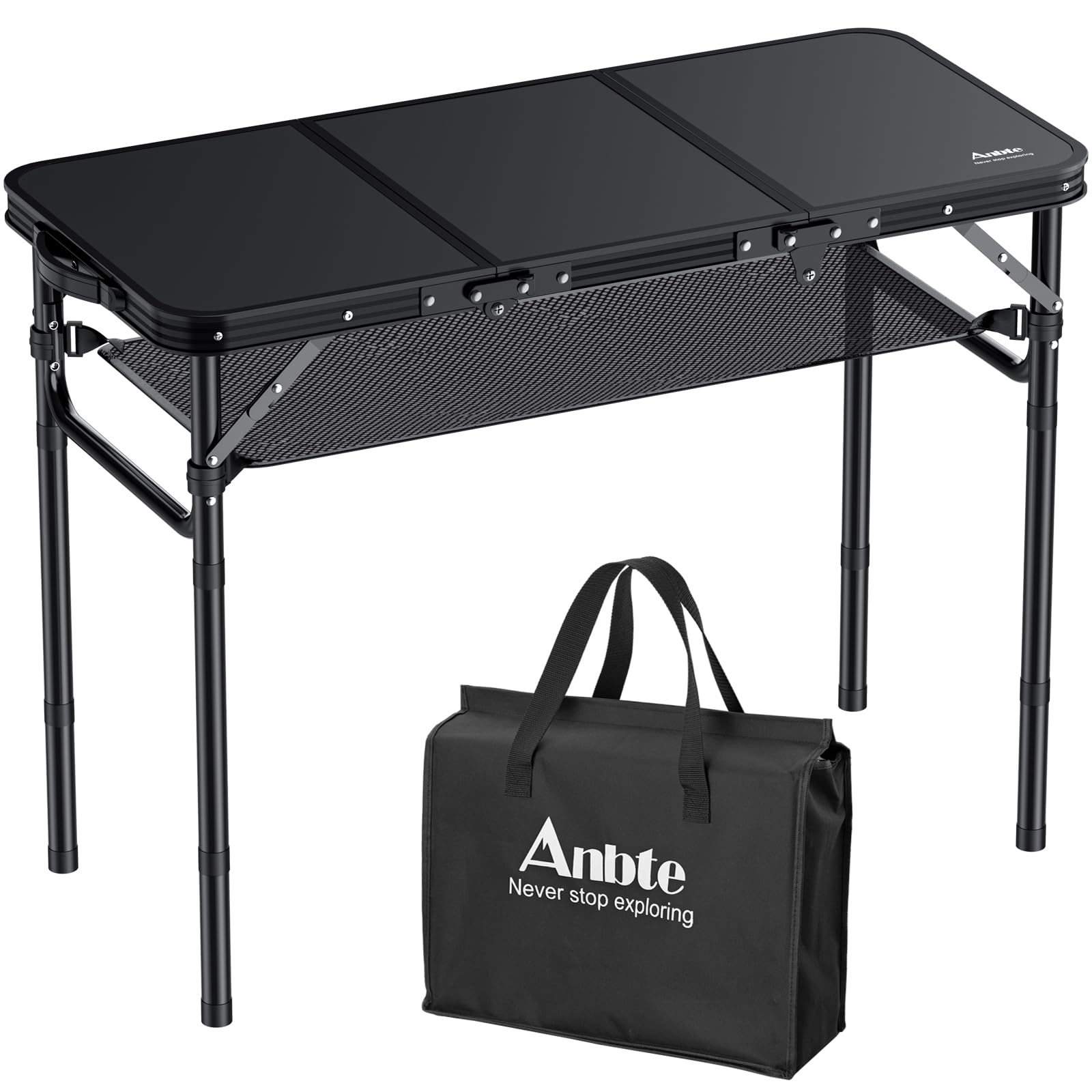 Anbte Folding Camping Table with Storage Net, 3ft Portable Table, 35" x 16"
