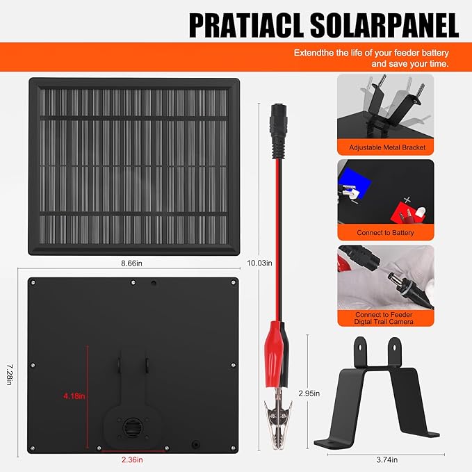 12V 3.6W Solar Panel Charger for Deer Feeders ??Waterproof Solar Battery Maintainer & Trickle Charger for Game Timers, Game Feeders & 12 Volt Rechargeable Batteries with Bracket & Alligator Clips