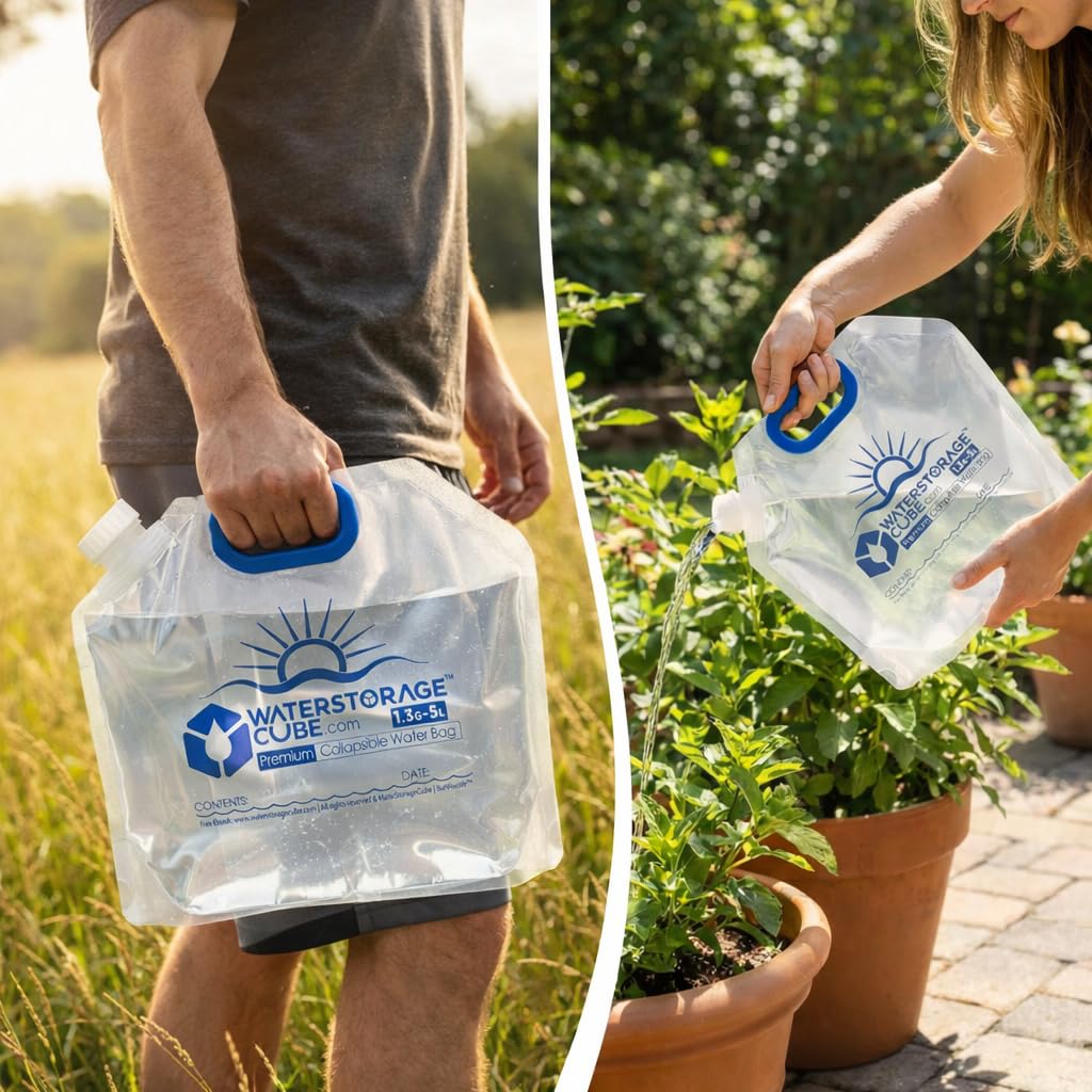 WaterStorageCube Premium Collapsible Water Container Bag,1.3/2.6 Gallon