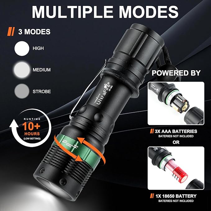 ULTRAFIRE 2pc 11-Inch Signal Traffic Wand Safty LED Flashlight 250 Lumen, Red Flashing Mode, Wrist Strap Lanyard, Side Clip, Orange Finish for Kids Outdoor Camping