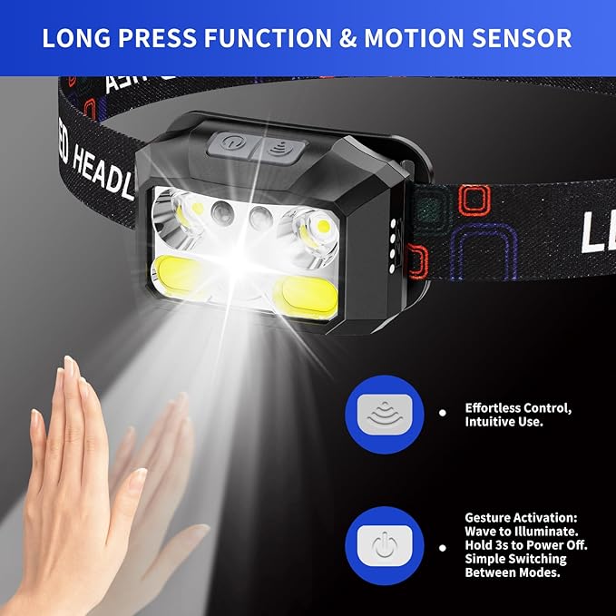 Rechargeable LED Headlamp 3-Pack, 800 Lumens, USB-C, IPX4 Waterproof, 8 Modes, Red & White Light ??Lightweight, Adjustable; for Camping, Hiking, Running, Fishing & Repairs