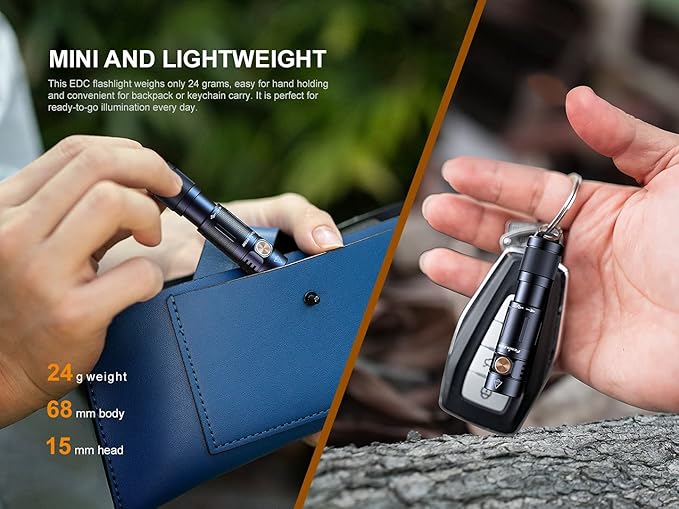 EdisonBright Fenix E05R 400 Lumen USB Rechargeable EDC Keychain Flashlight Charging Cable Carrying case (Black)