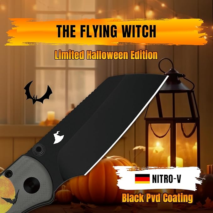 Kizer Drop Bear 2 Pocket Knife, 2.96" Nitro-V Sheepsfoot Blade Folding Knife with Gray & Black G10 Handle, Button Liner Lock EDC Knives for Men Women Gift Halloween Edition V3619.2CSHW1