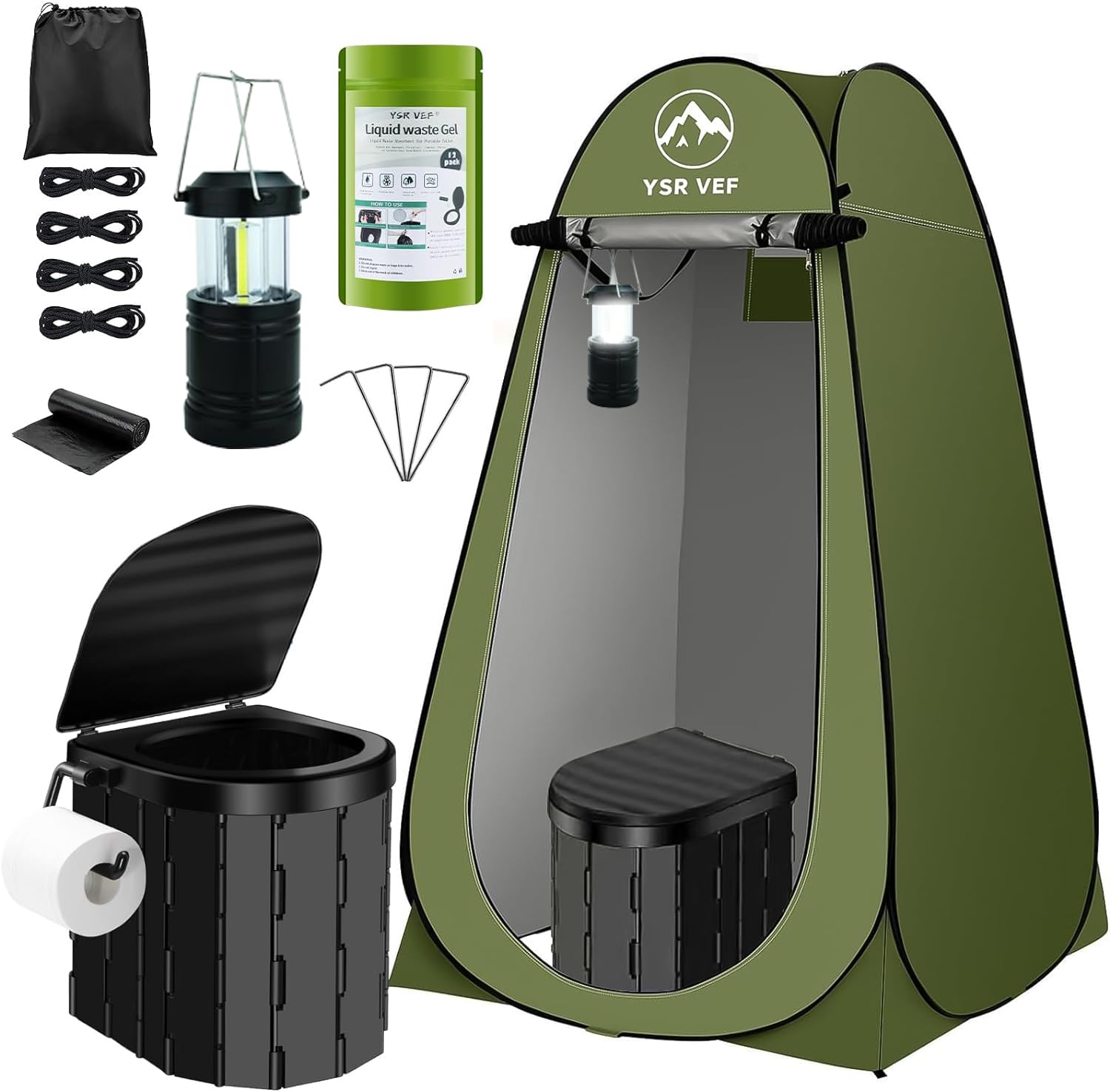 Portable Camping Toilet Kit with Pop-Up Privacy Tent, Washable Outdoor Shower and Changing Room
