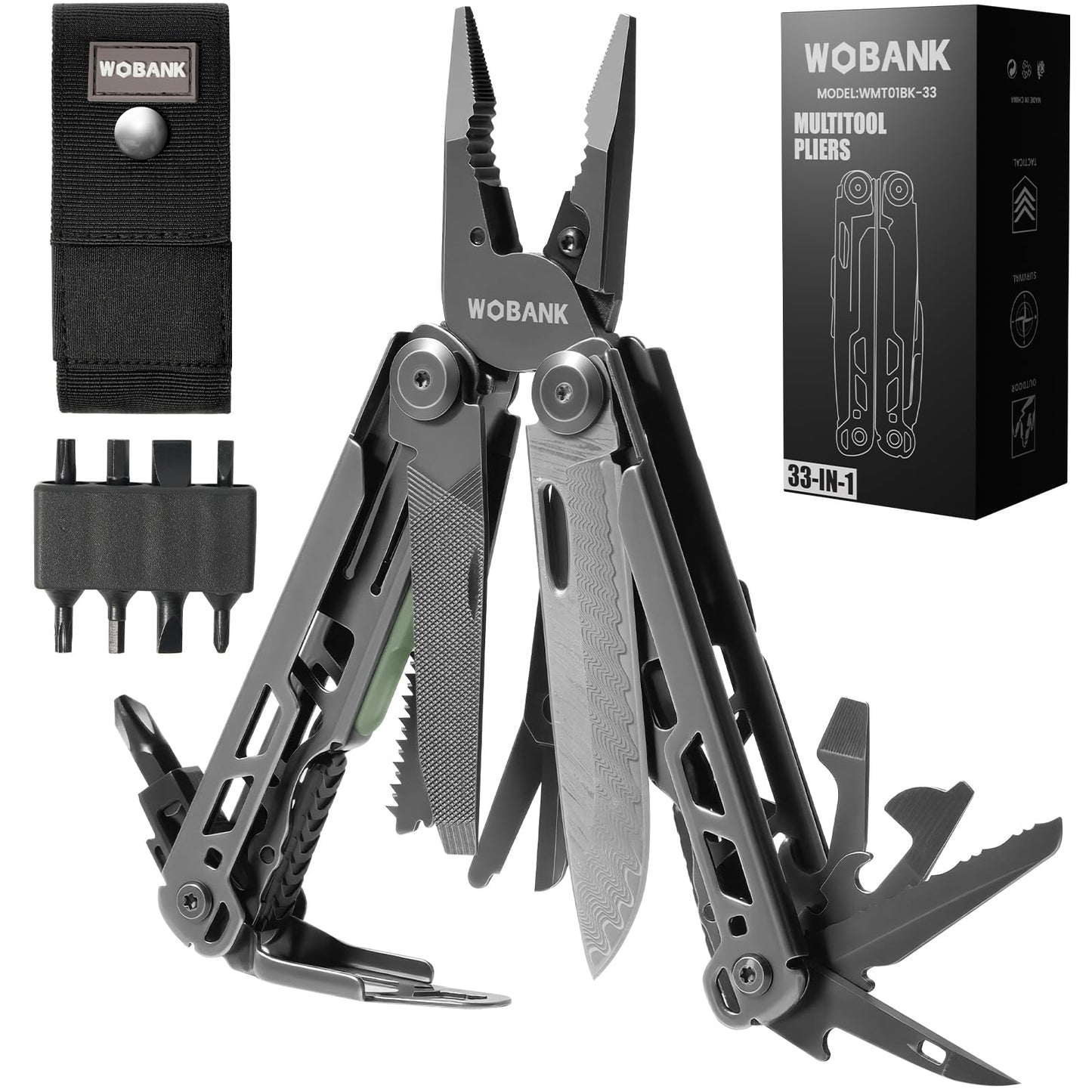 WOBANK 33-in-1 Multitool Pliers, Full-size, EDC Knife, Stainless Steel