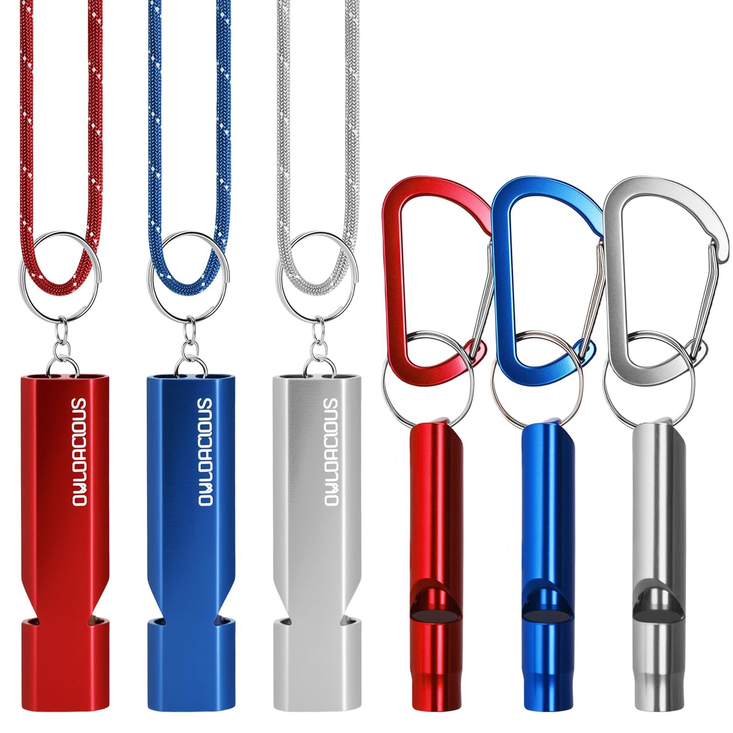 6 Pack Emergency Whistle Set, 120dB, 3 Paracord Lanyards & 3 Carabiners