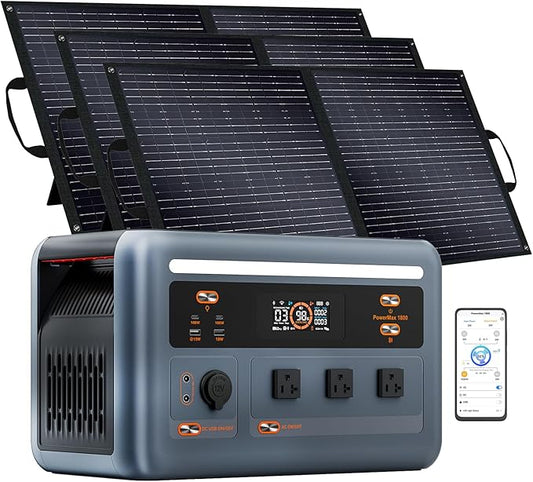 OSCAL Solar Generator with 3x100W Solar Panel PowerMax 1800 (2025 New), 1024Wh LiFePO4 Battery Generator with 3 AC Outlets (3200W Surge), 700W AC Charging, APP Control Power Station for Home Backup