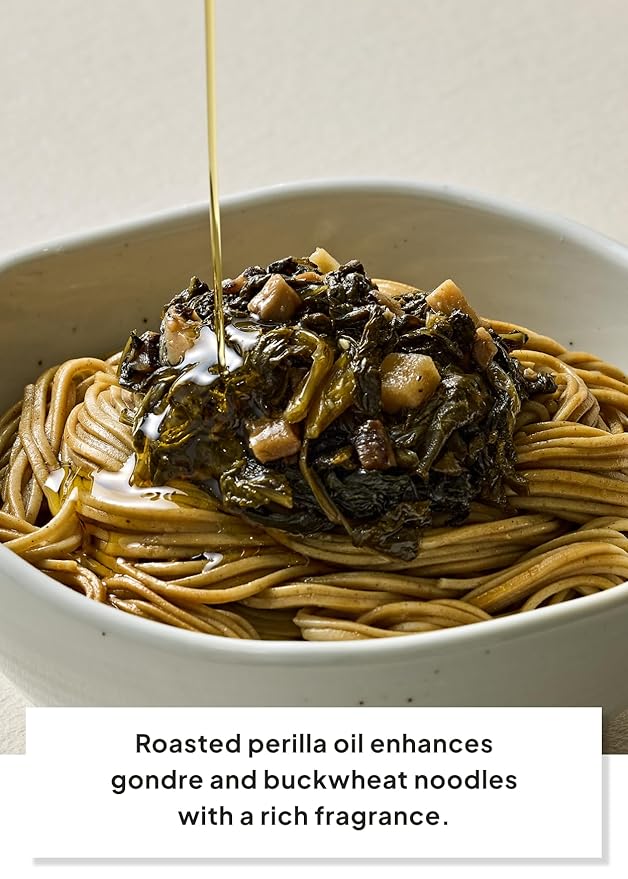 Korean Food Buckwheat Soba-Style Noodles with Perilla Oil & Gondre ??Authentic Korean Herb Flavor, Nutty & Earthy Taste, 1 Serving (4.44oz, 126g)