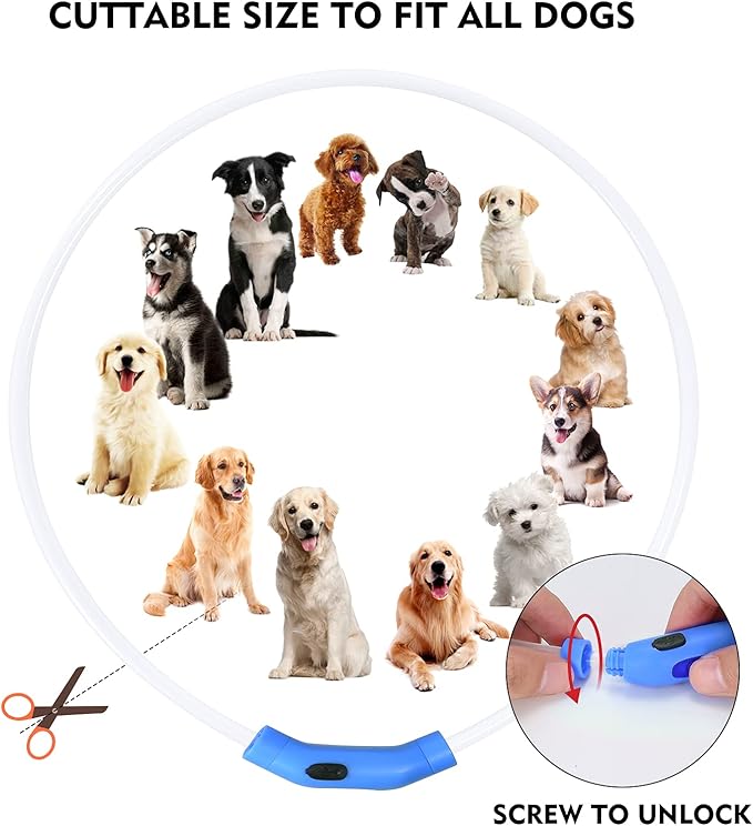 LED Dog Collar, Rechargeable Light Up Dog Collars,IP67 Waterproof Dog Lights for Night Walking，Adjustable, Reusable Safety Necklace for Small Medium Large Dogs(Blue)